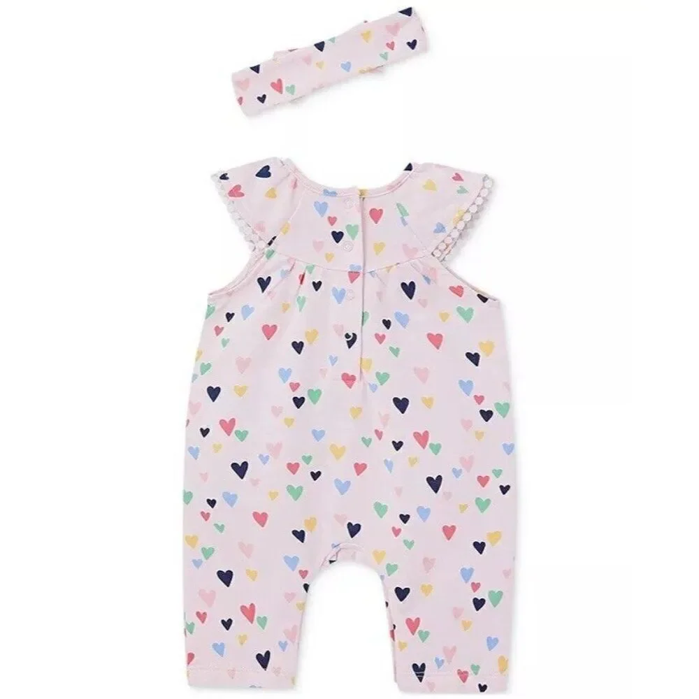 Little Me‎ Dillard's Heart Print Girls 3 Months Jumpsuit & Headband, 2 Piece Set